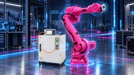 rosa robot i labbmiljö